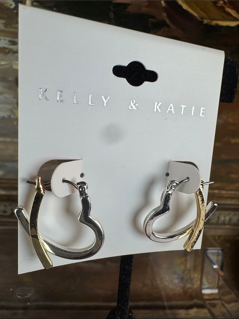 0685-Kelly & Katie Two-Tone Heart Hoop Earrings - Silver & Gold Accent